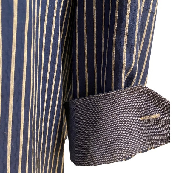 Bugatchi Men’s Long Sleeved Button Down Shirt Royal blue w/ Silver Gray Stripes - Picture 5 of 13